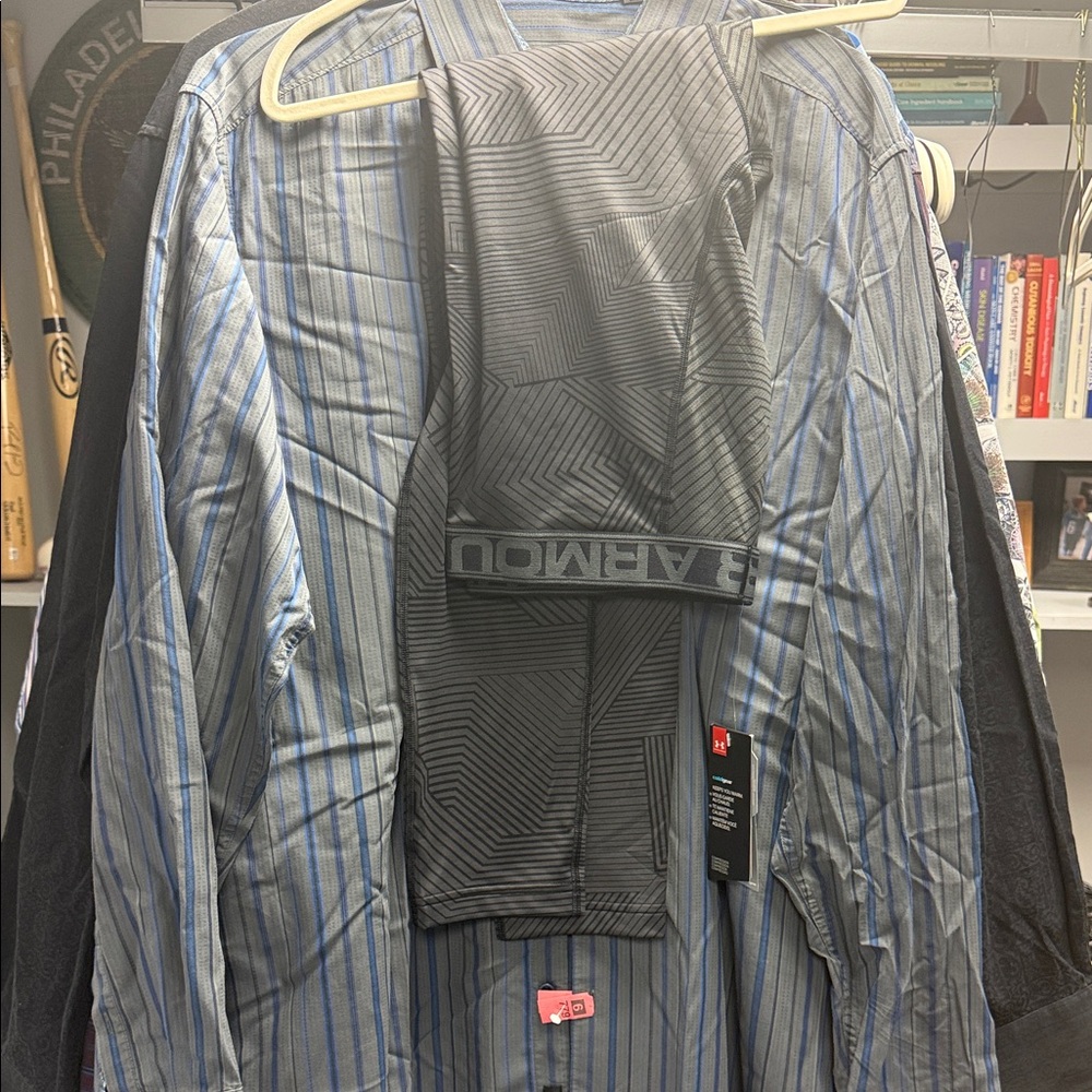 Under Armour Navy and Charcoal Striped Shirt